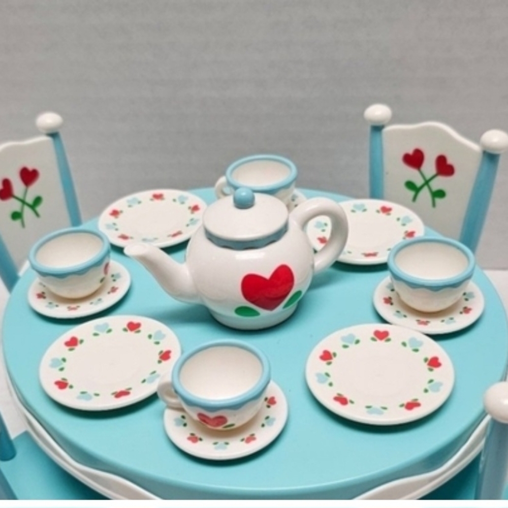 Charming Blue and White Tea Set with Heart Design. Bitty Babt Tea PARTY SET